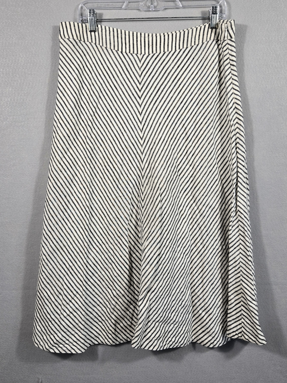 Max 100% Linen Striped Midi Skirt Chevron A-Line Size 14